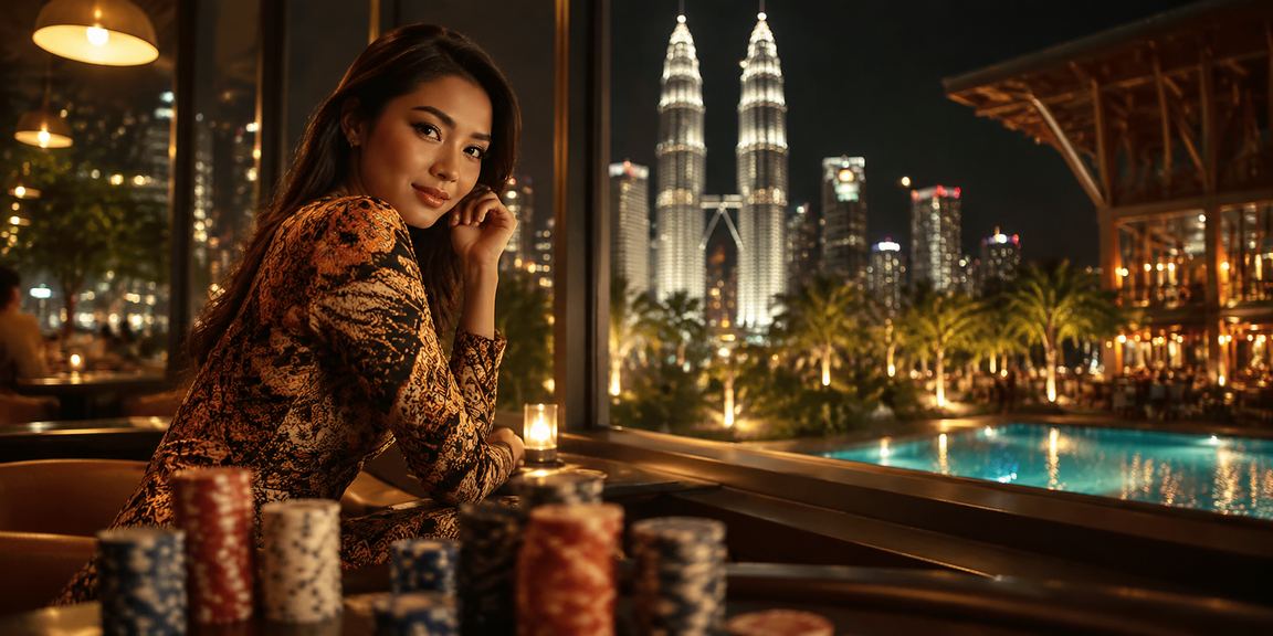 Meja roulette bergaya di kasino hiburan Kuala Lumpur dengan suasana mewah