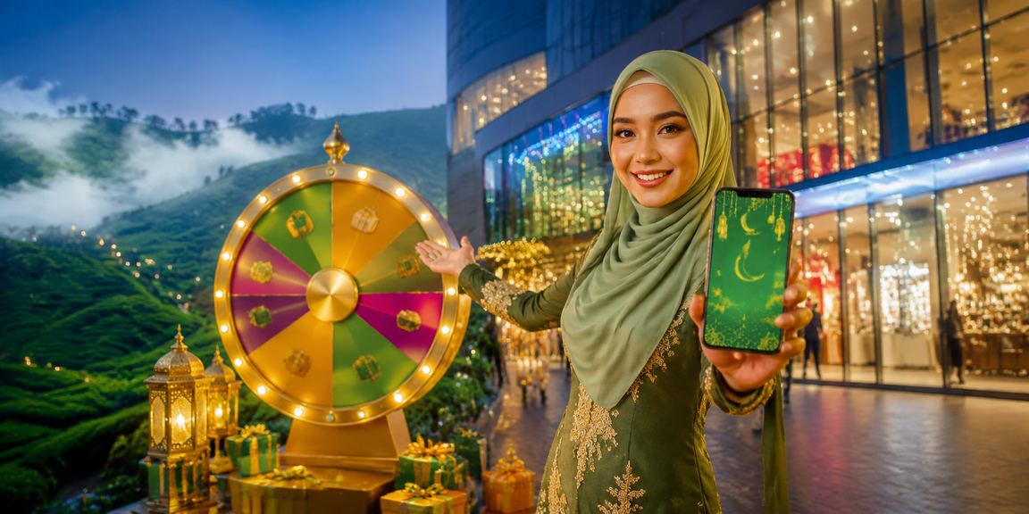 Suasana cabutan bertuah Hari Raya Malaysia dengan elemen kasino yang meriah